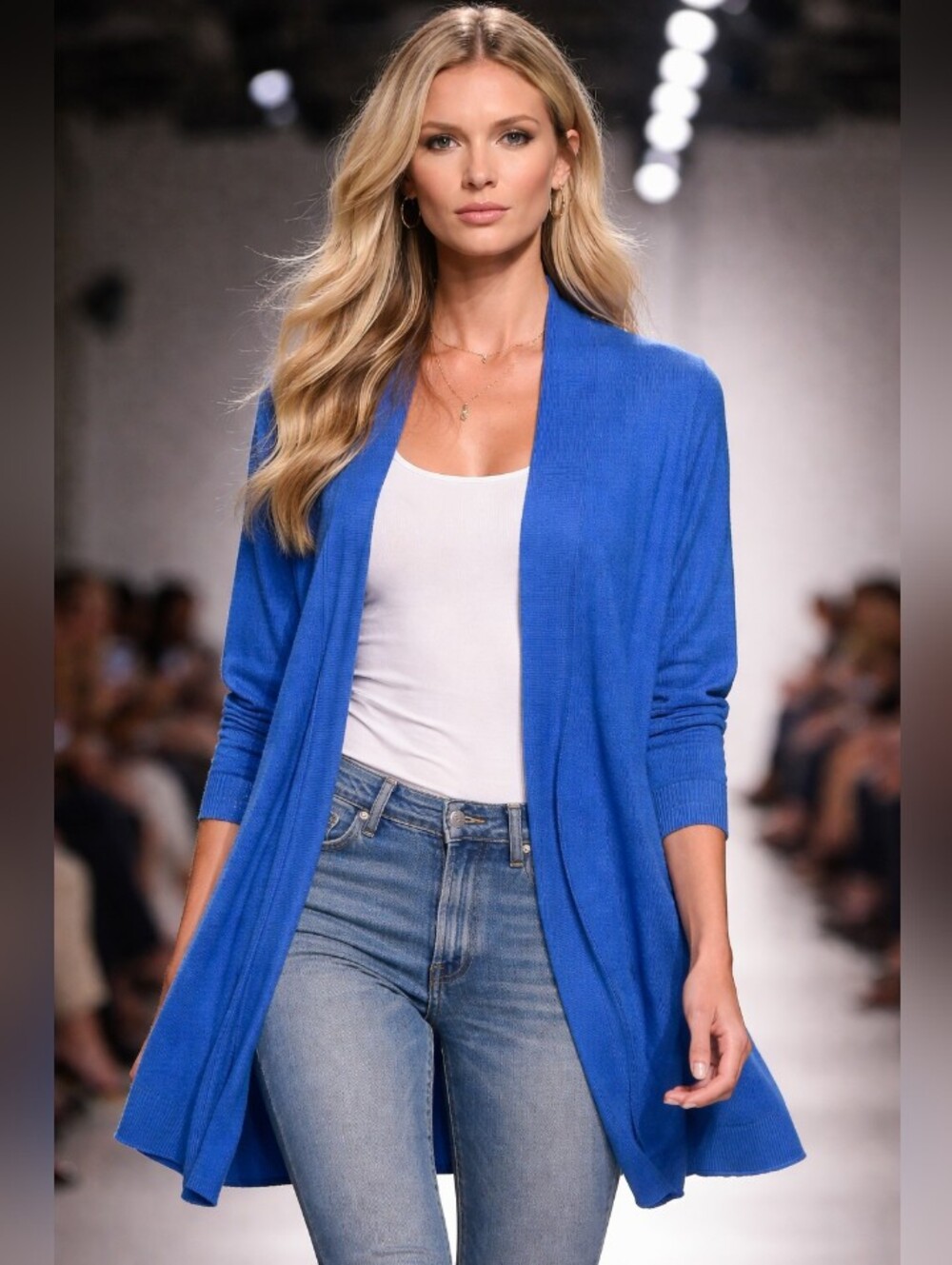 Classic Open-Front Cardigan in Cornflower Blue